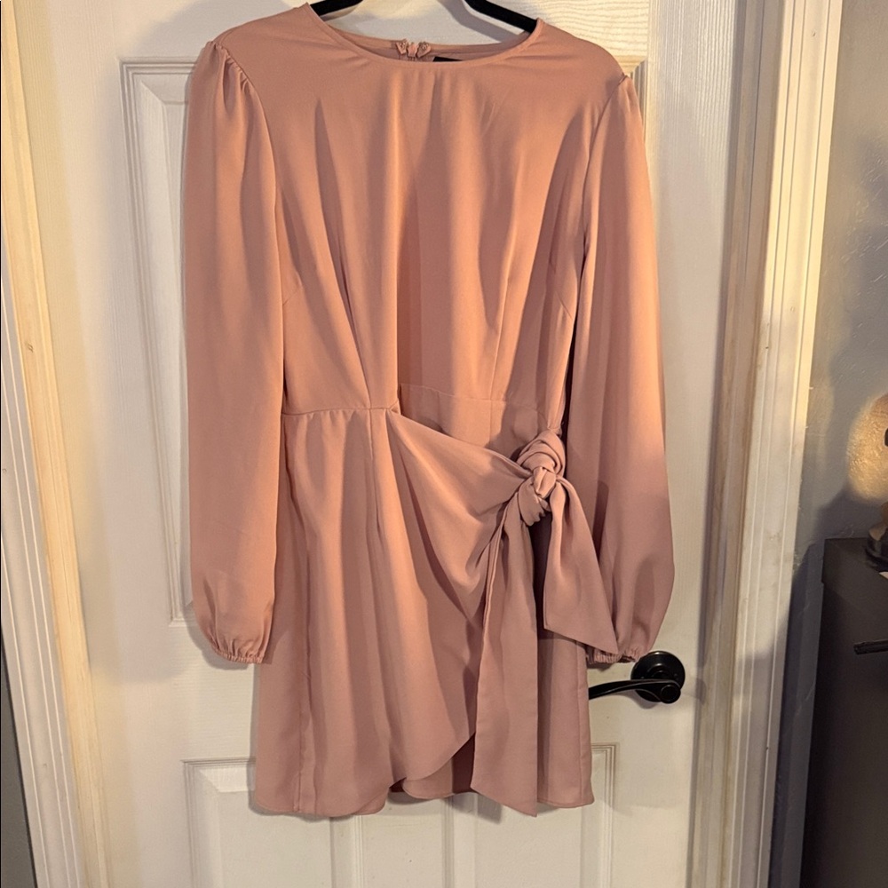 Lulu's Dusty Rose Long-Sleeve Tie-Waist Mini Dress